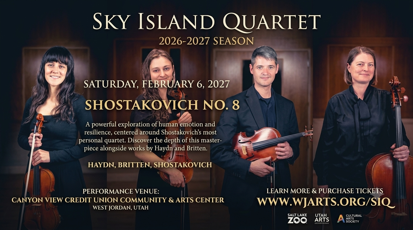 Sky Island Quartet Shostakovich concert banner for the February 6 performance in West Jordan